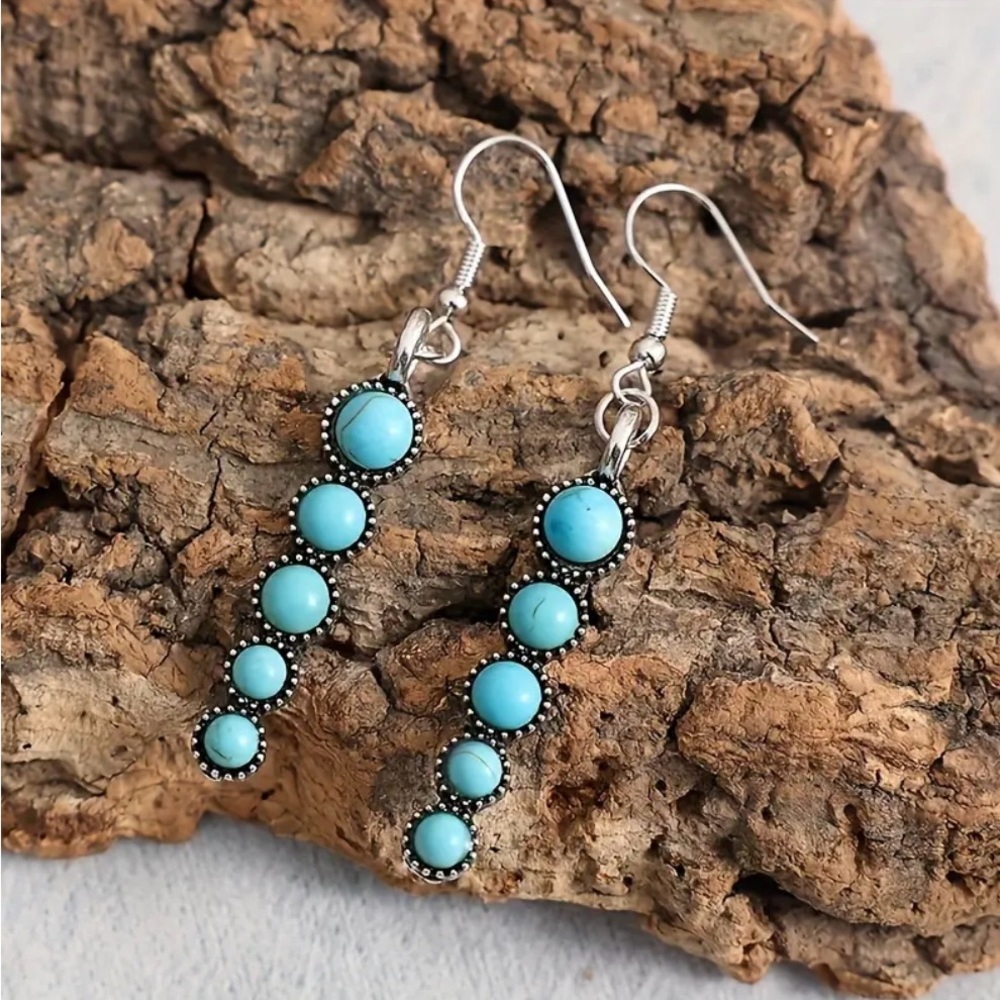 Drop Turquoise Earrings Dangle western earrings BOHO turquoise jewelry trendy - Picture 4 of 6